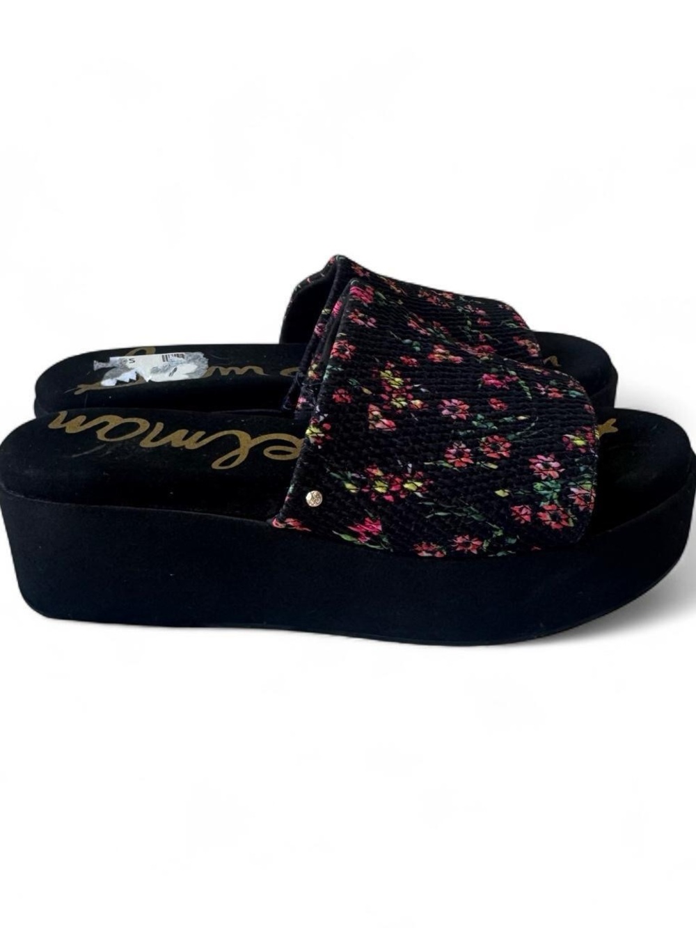 Sam Edelman Black Floral Platform Slide Sandals